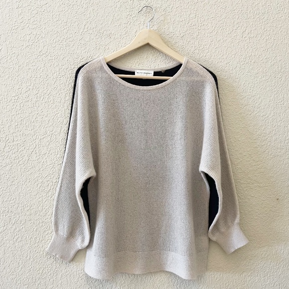 White + Warren Sweaters - White + Warren Cashmere Sweater Colorblock Pullover Soft Classic Black Cream L